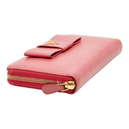 Prada Logo Ribbon Zip Around Wallet Pink Saffiano Leather — view 5