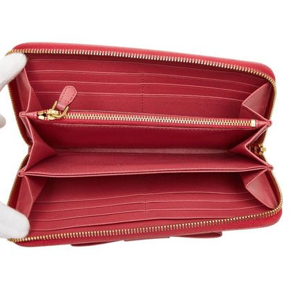 Prada Logo Ribbon Zip Around Wallet Pink Saffiano Leather — view 8