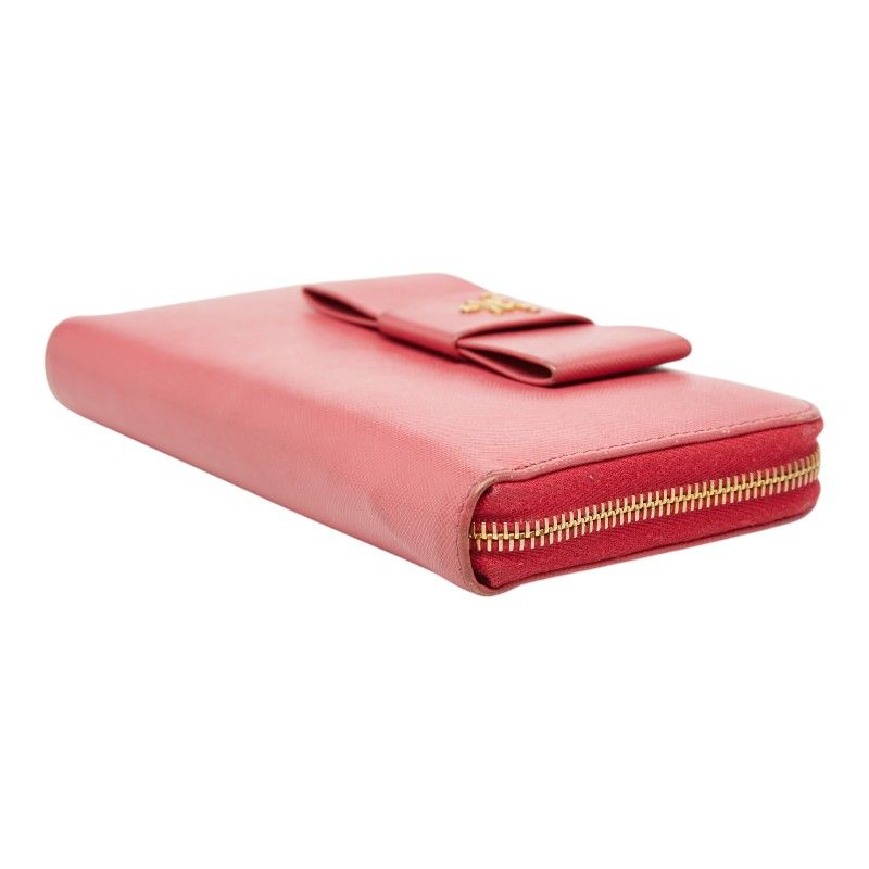 Prada Logo Ribbon Zip Around Wallet Pink Saffiano Leather — view 4