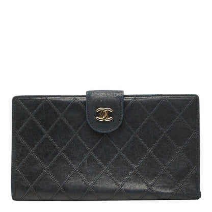 Chanel Picolore Bifold Wallet Kiss Lock Black Gold Leather