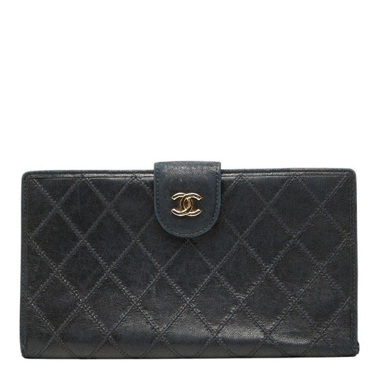 Chanel Picolore Bifold Wallet Kiss Lock Black Gold Leather