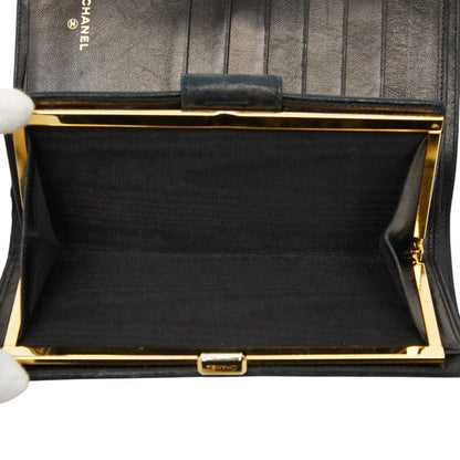 Chanel Picolore Bifold Wallet Kiss Lock Black Gold Leather — view 7