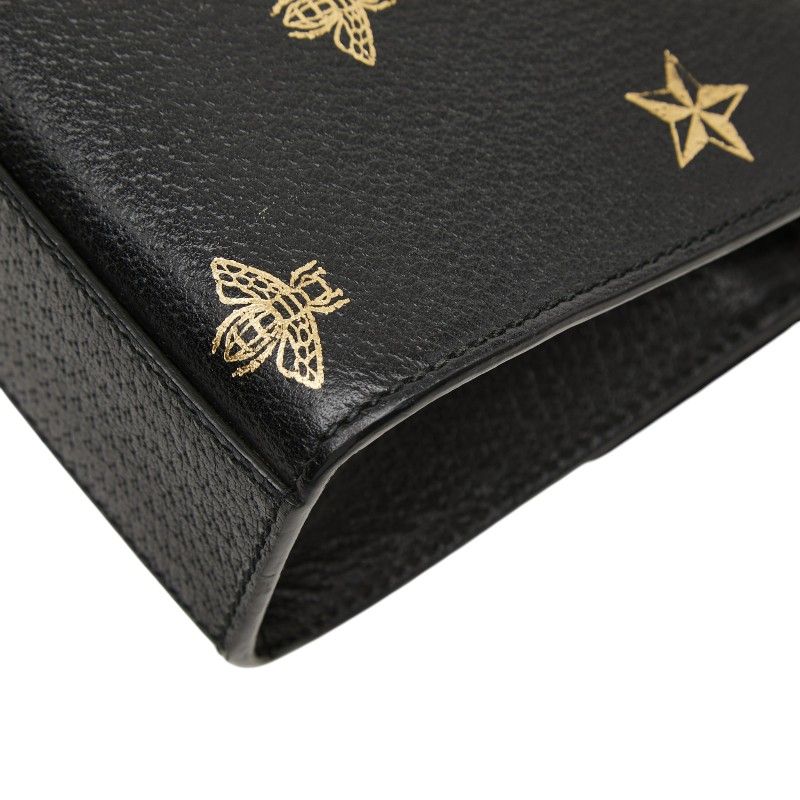 Gucci Padlock Star Hachi Bee Chain Shoulder Bag Crossbody Black Gold Leather — view 7