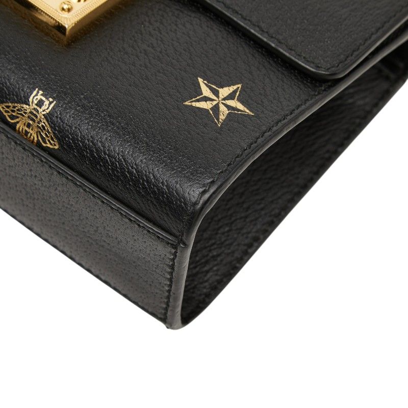 Gucci Padlock Star Hachi Bee Chain Shoulder Bag Crossbody Black Gold Leather — view 5