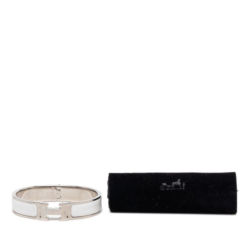Hermes Clic H PM Bracelet Bangle Silver White Metal Enamel — view 7