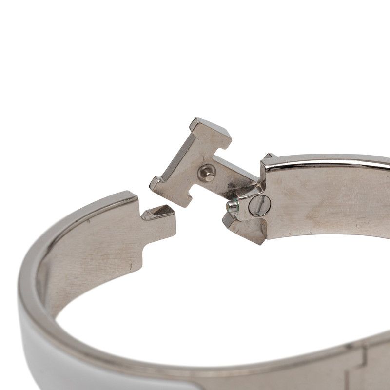 Hermes Clic H PM Bracelet Bangle Silver White Metal Enamel — view 4