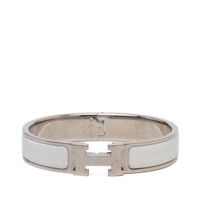 Hermes Clic H PM Bracelet Bangle Silver White Metal Enamel