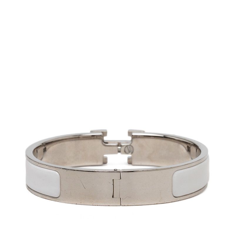 Hermes Clic H PM Bracelet Bangle Silver White Metal Enamel — view 3