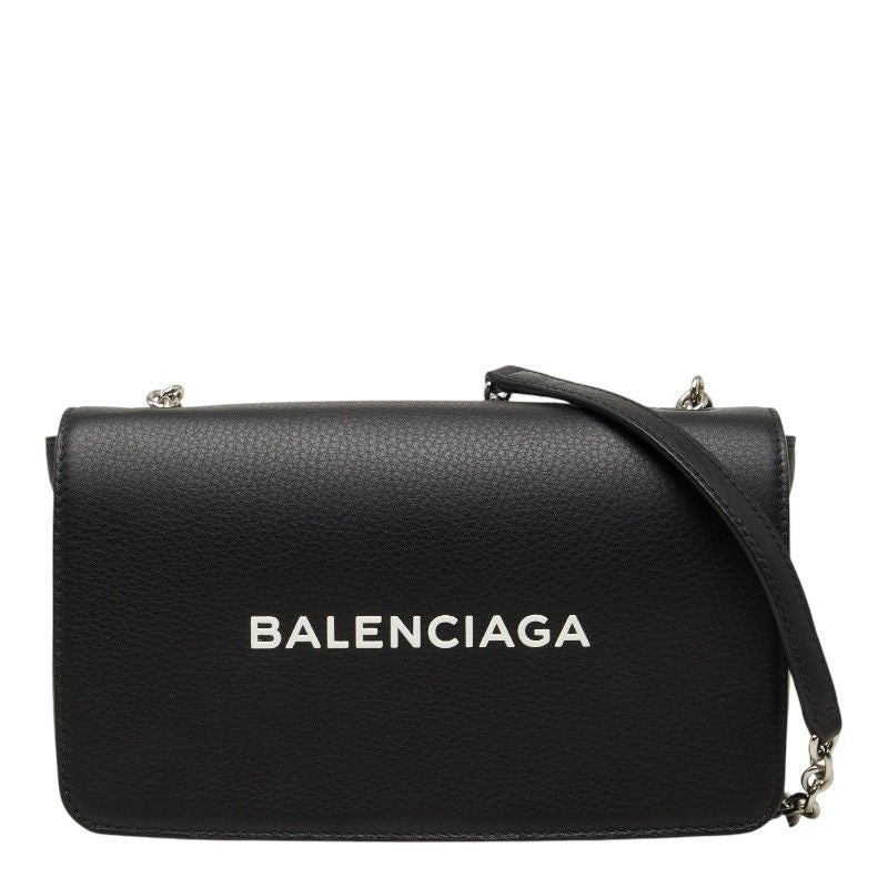 Balenciaga Everyday Chain Wallet Shoulder Bag Black Leather