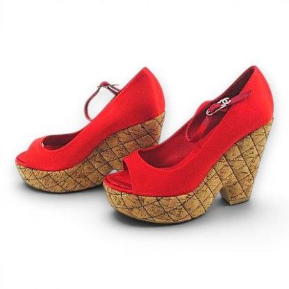 Chanel Satin Cork Wedge Sandals CC Logo — view 2