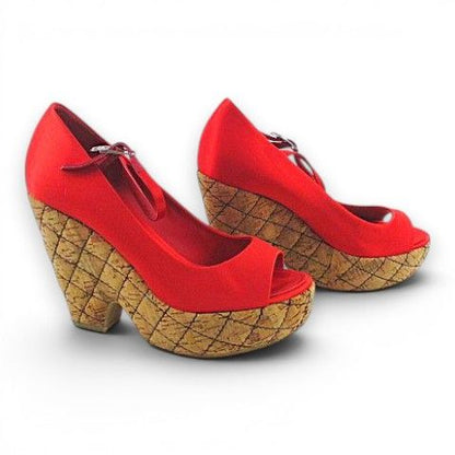 Chanel Satin Cork Wedge Sandals CC Logo — view 3