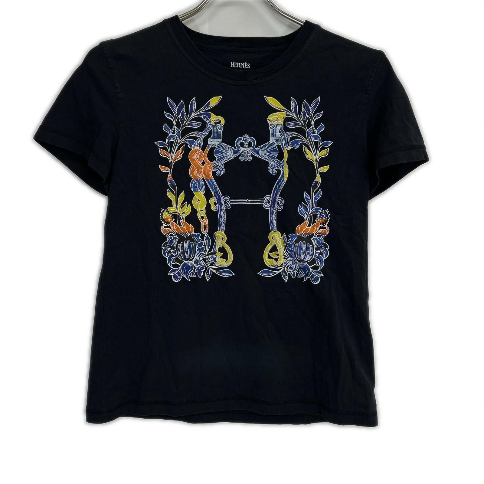 Hermes Black Cartouche Della Cavalleria Short Sleeve Top 36
