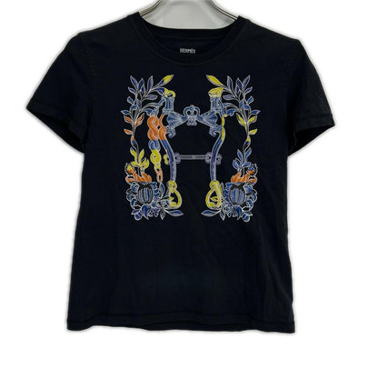 Hermes Black Cartouche Della Cavalleria Short Sleeve Top 36