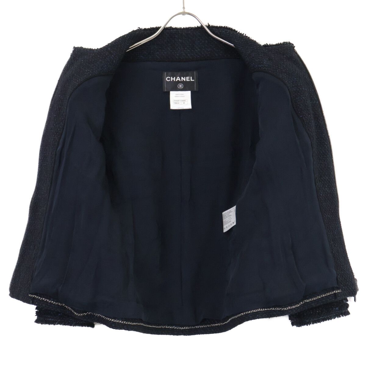Chanel CC Logo Button Tweed Zip Up Jacket Skirt Set 36 — view 4