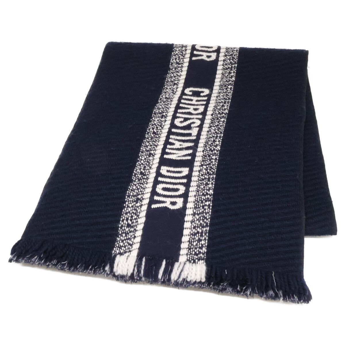 Dior Oblique Logo Embroidery Wool Silk Scarf