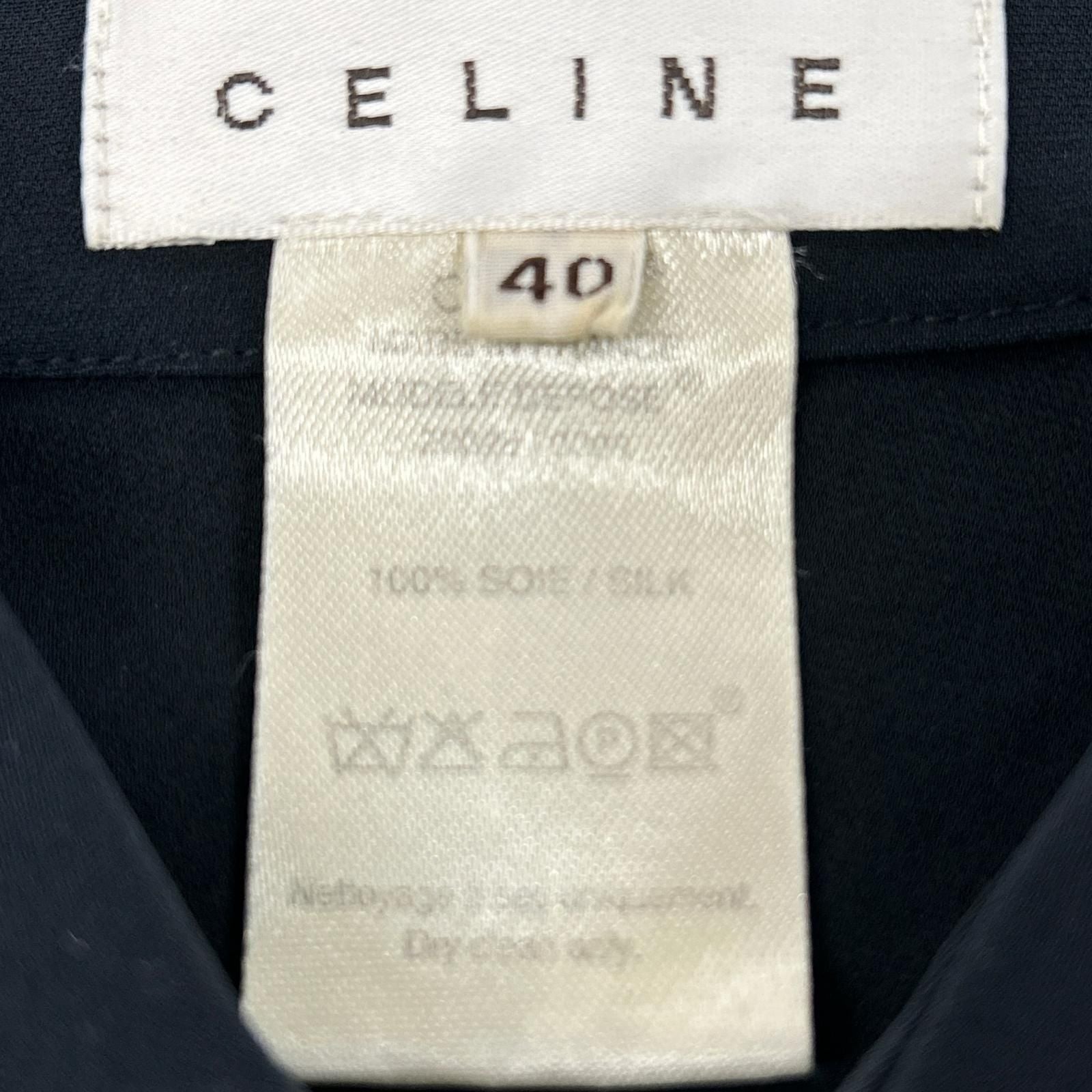 Celine Black Silk 100 Ruffle Sleeve Button Shirt Blouse 40 — view 4