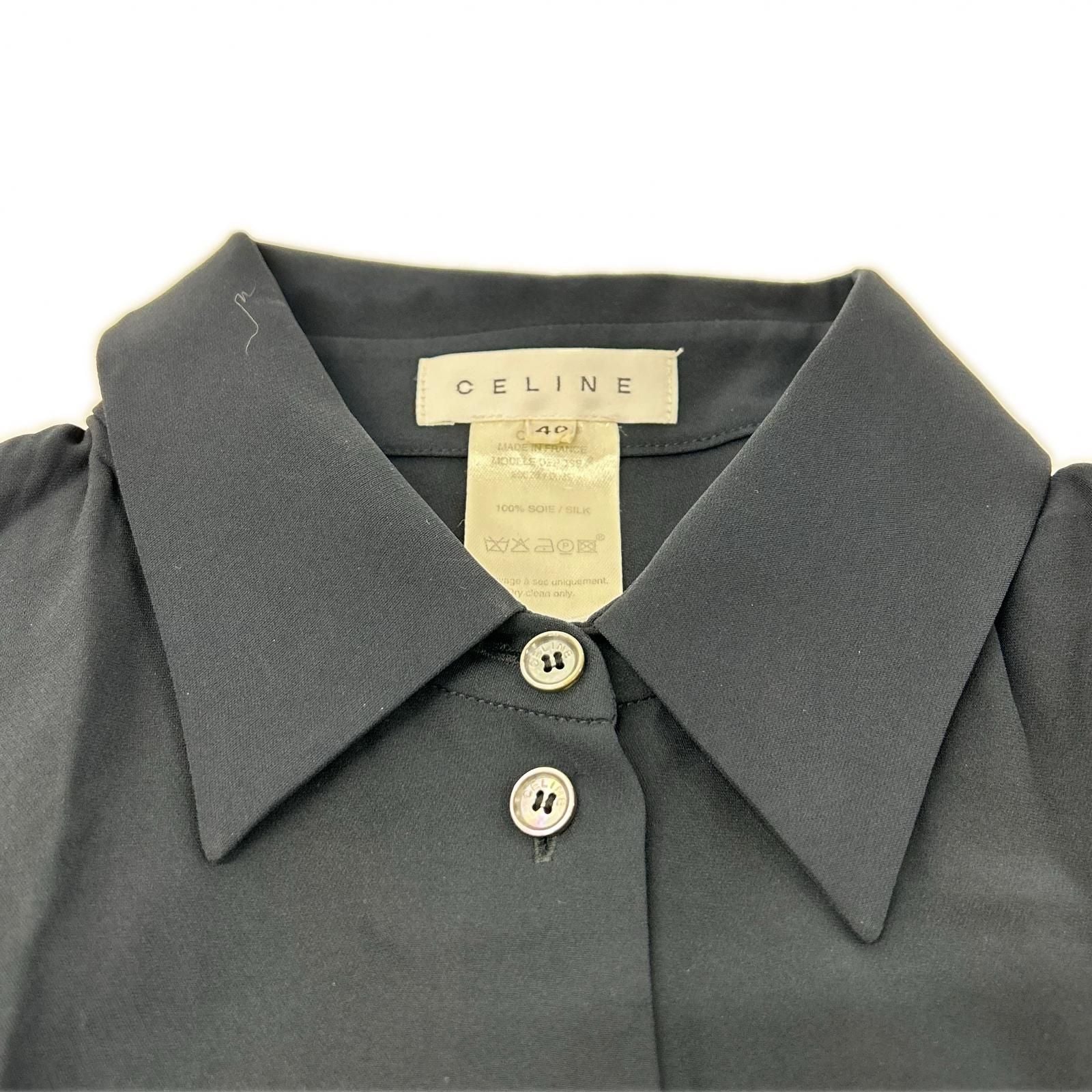 Celine Black Silk 100 Ruffle Sleeve Button Shirt Blouse 40 — view 3