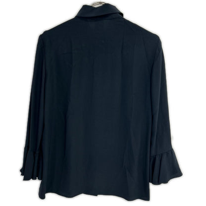 Celine Black Silk 100 Ruffle Sleeve Button Shirt Blouse 40 — view 2