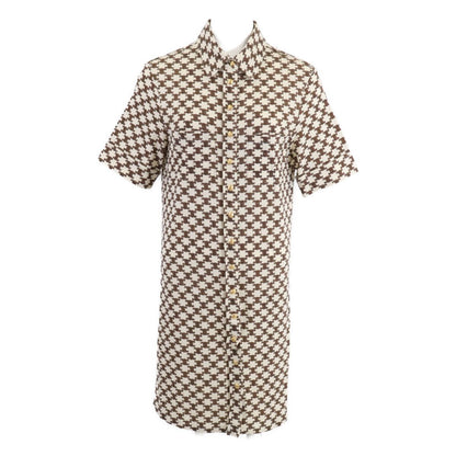 Celine Macadam All Over Pattern Wool Cashmere Front Button Short Sleeve Dress