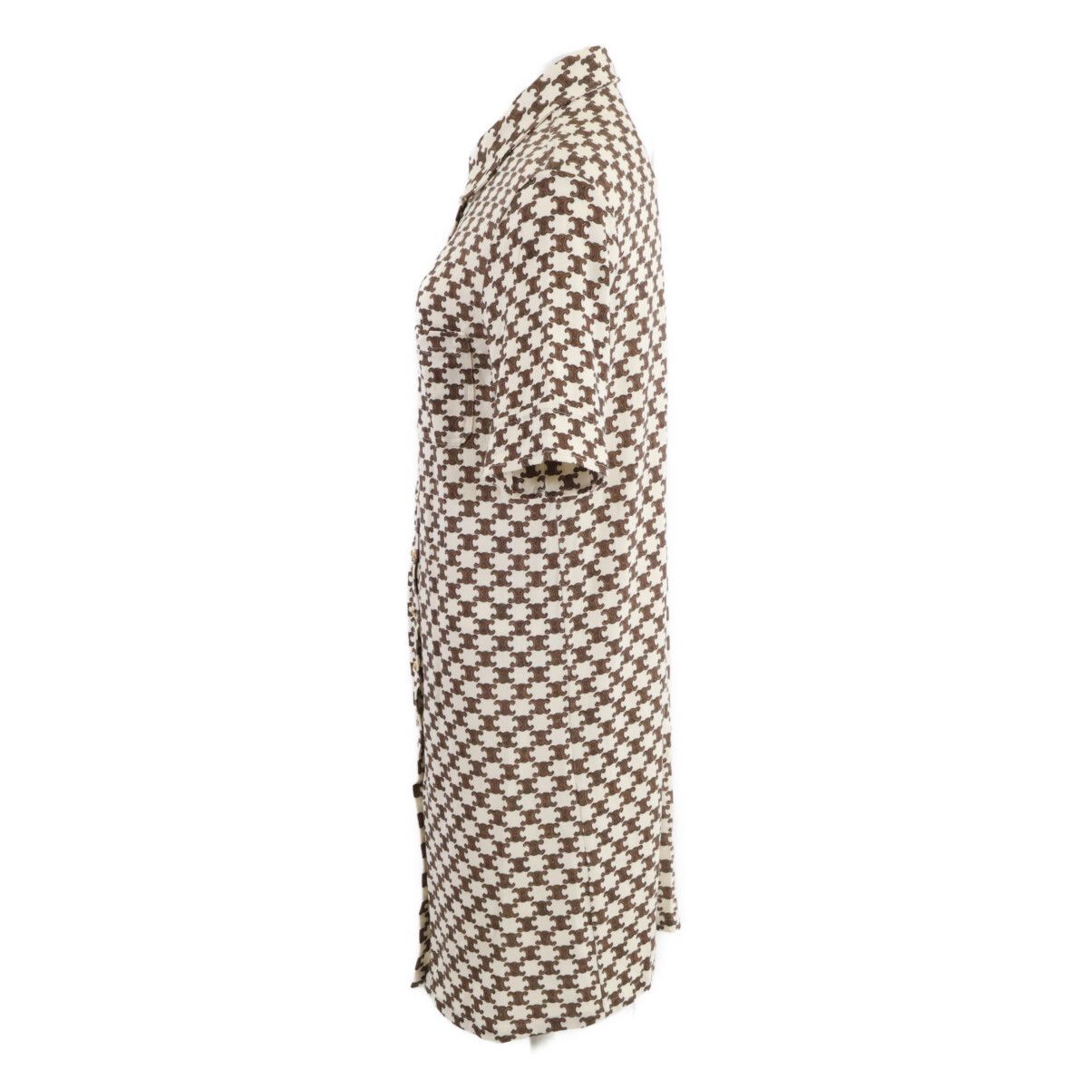 Celine Macadam All Over Pattern Wool Cashmere Front Button Short Sleeve Dress — view 2