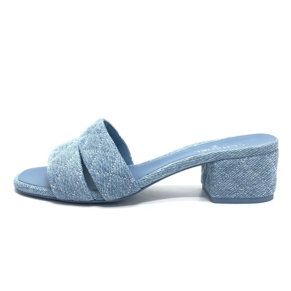 Chanel Sandals Quilted CC Logo Denim Blue — view 4