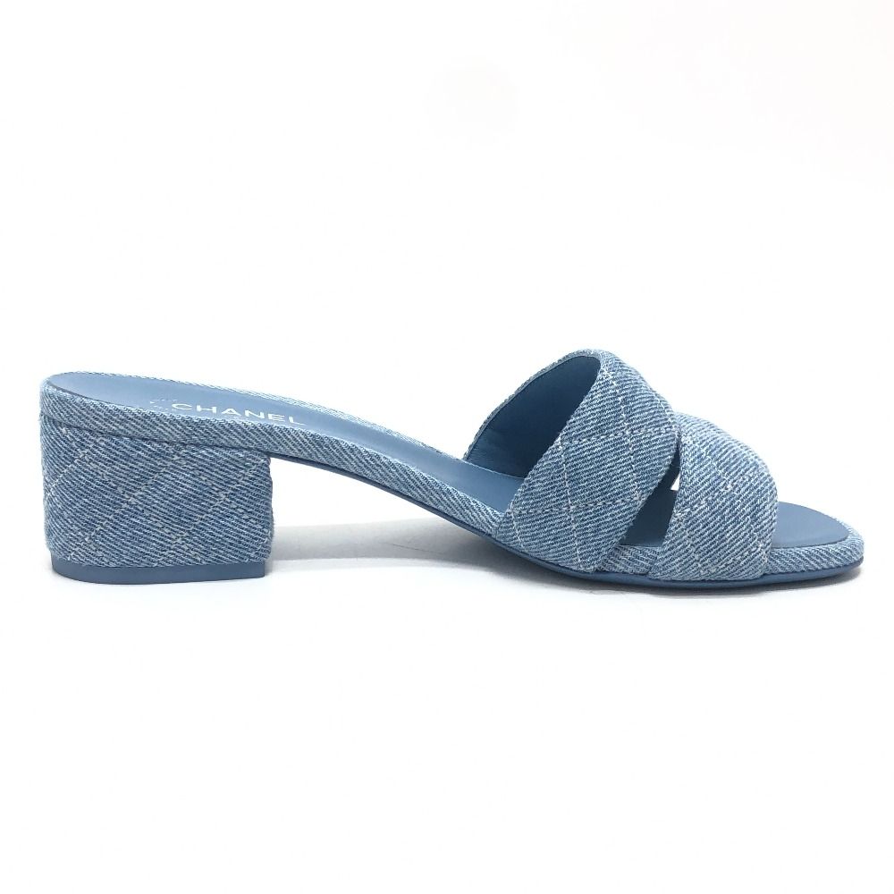 Chanel Sandals Quilted CC Logo Denim Blue — view 5