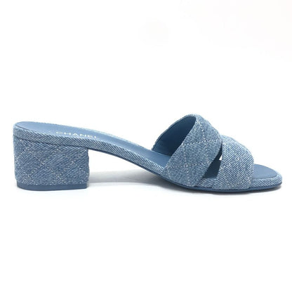 Chanel Sandals Quilted CC Logo Denim Blue — view 5
