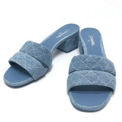 Chanel Sandals Quilted CC Logo Denim Blue