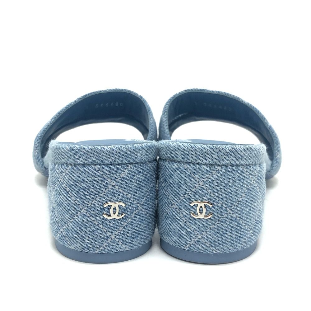 Chanel Sandals Quilted CC Logo Denim Blue — view 3