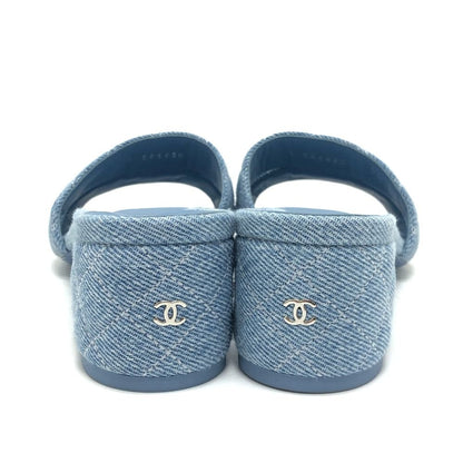 Chanel Sandals Quilted CC Logo Denim Blue — view 3