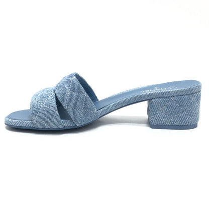 Chanel Sandals Quilted CC Logo Denim Blue — view 7