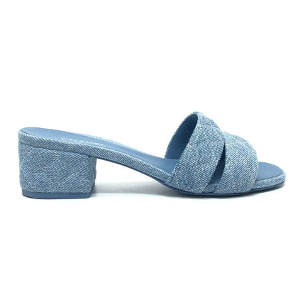 Chanel Sandals Quilted CC Logo Denim Blue — view 6