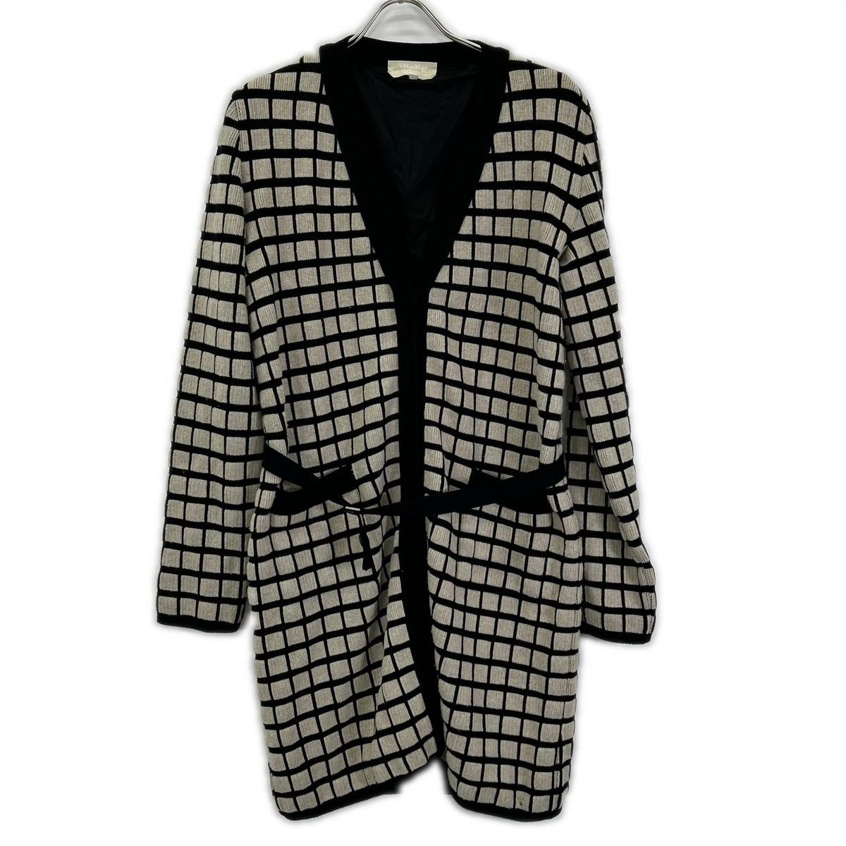 Max Mara S Ivory Black Wool Cashmere Blend Long Cardigan