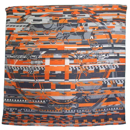 Hermes Carre 100 Glitch Scarf All Over Silk Orange Black Gray
