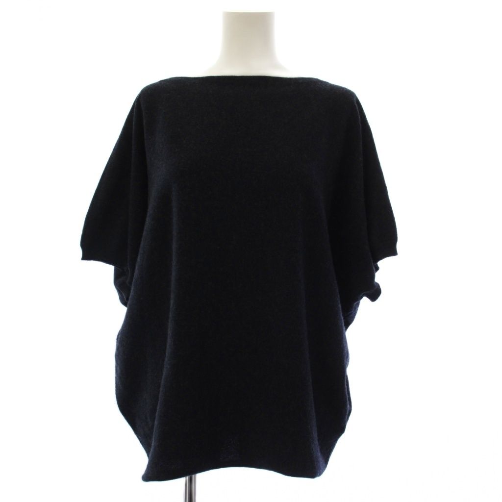 Hermes Knit Top Short Sleeve Cashmere Boat Neck 40 Navy HN Sweater