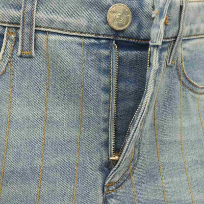 Chanel Coco Button Chain Denim Pants Jeans Zipper Fly 36 Light Blue — view 3