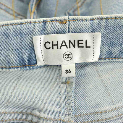 Chanel Coco Button Chain Denim Pants Jeans Zipper Fly 36 Light Blue — view 5
