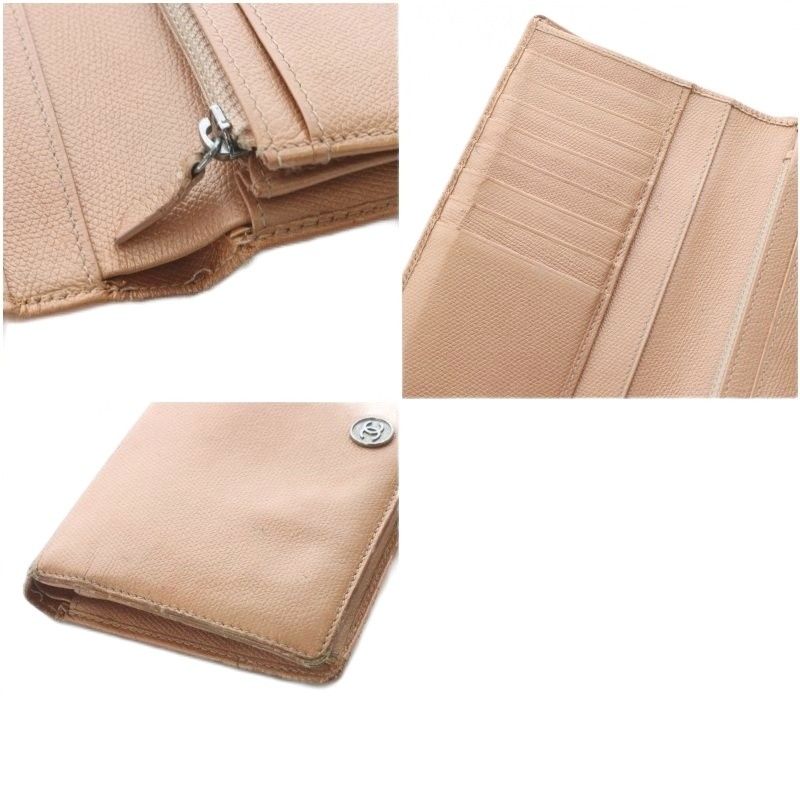 Chanel Vintage Wallet Bifold Coco Button Leather Beige — view 8