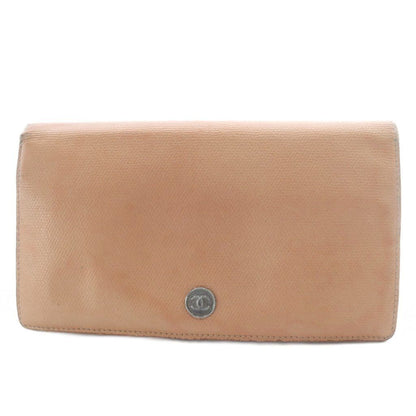 Chanel Vintage Wallet Bifold Coco Button Leather Beige