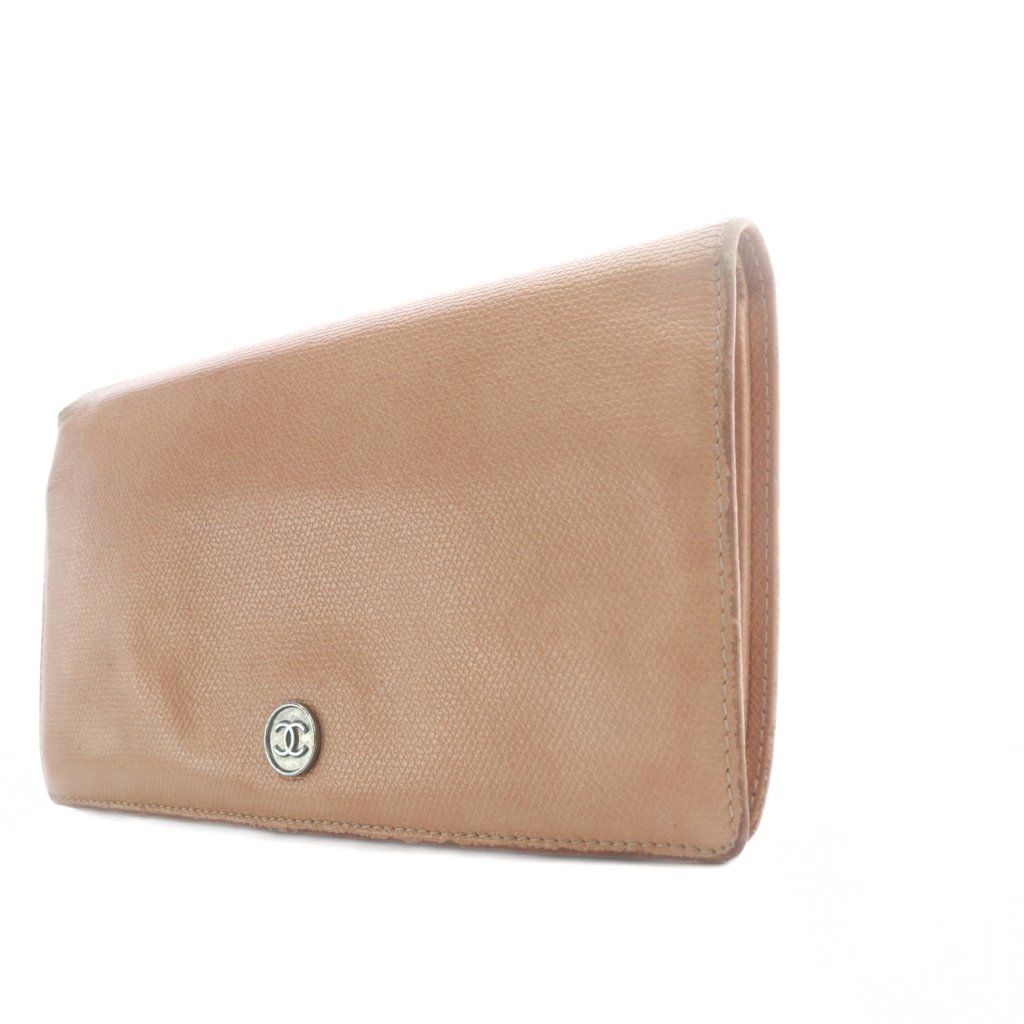 Chanel Vintage Wallet Bifold Coco Button Leather Beige — view 4