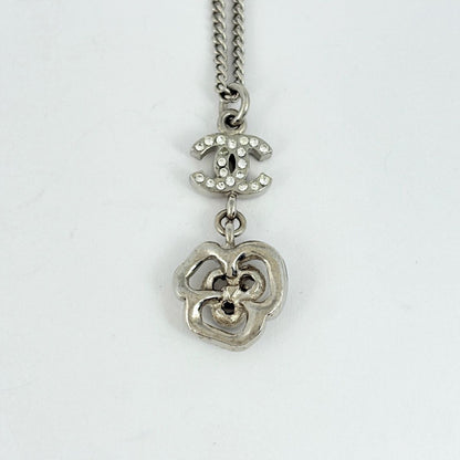 Chanel Necklace CC Logo Camellia Silver Plated Rhinestone — view 2