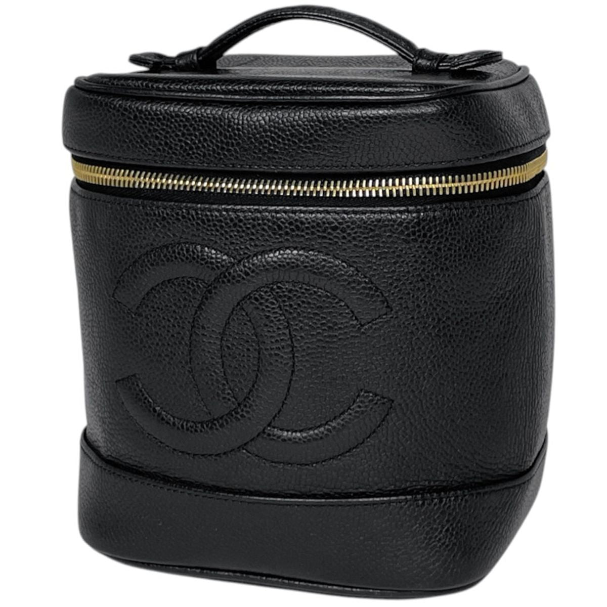 Chanel CC Logo Vanity Makeup Pouch Caviar Leather Black