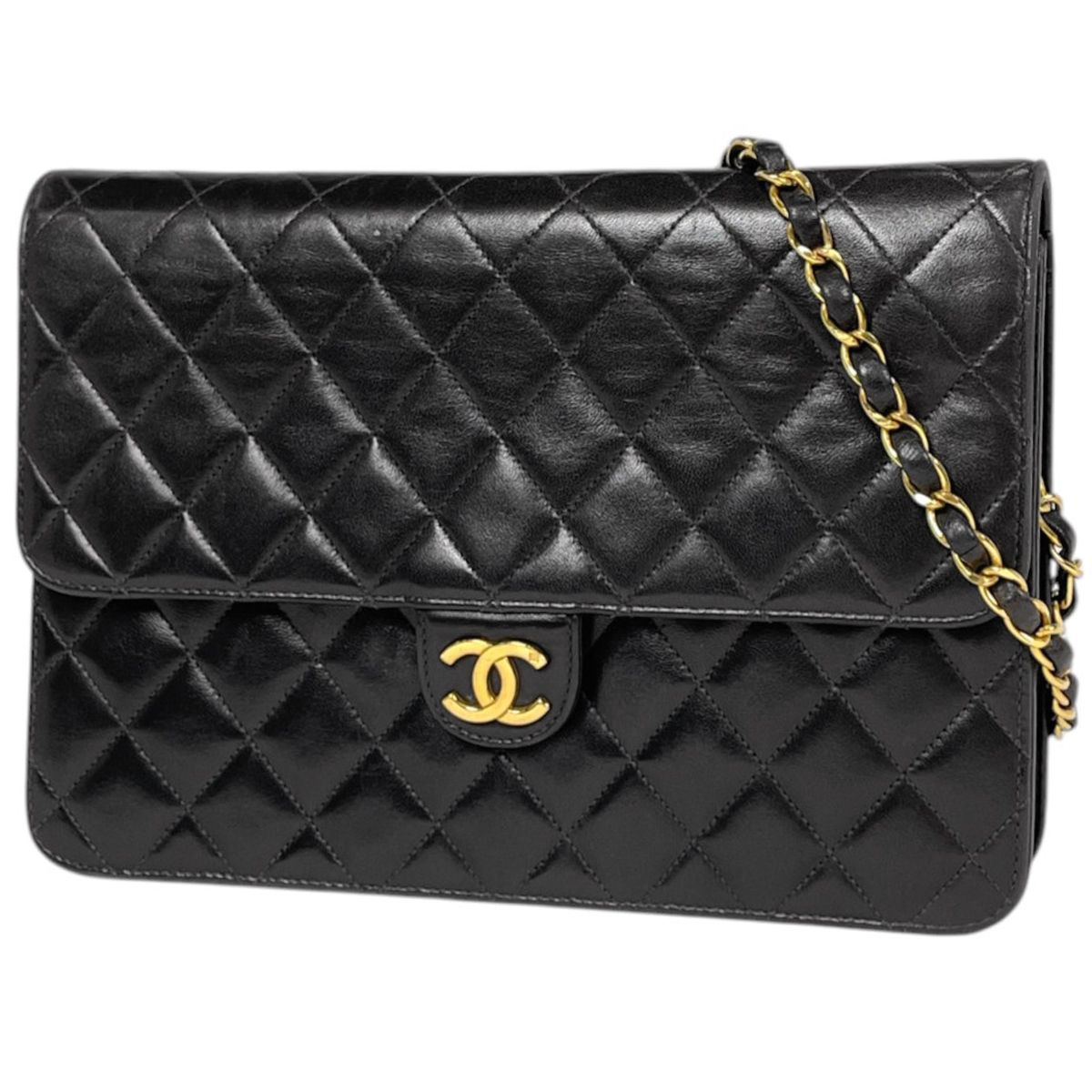 Chanel Quilted Shoulder Bag CC Logo Single Flap Leather Black