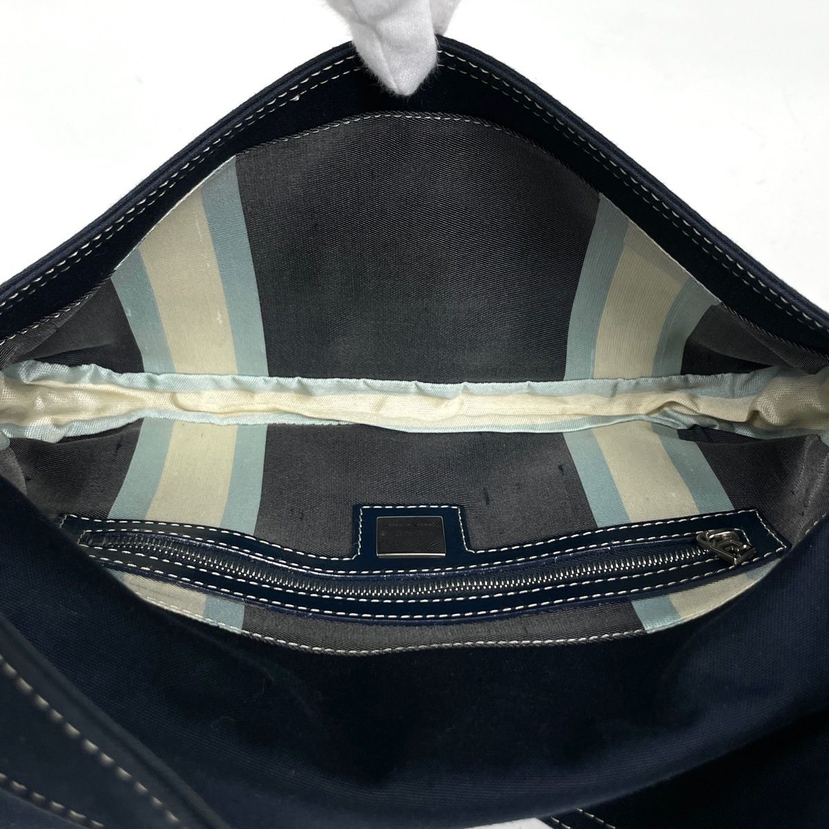 Fendi Zucca Logo Mamma Baguette Shoulder Bag Canvas Navy — view 6