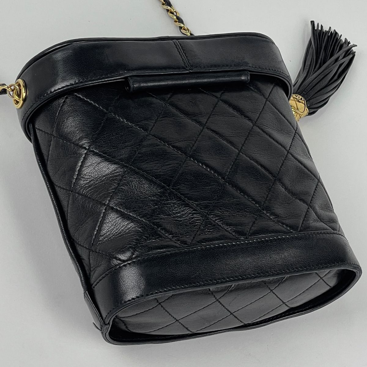 Chanel Quilted Shoulder Bag CC Logo Fringe Leather Black — view 2