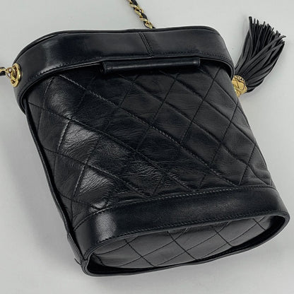 Chanel Quilted Shoulder Bag CC Logo Fringe Leather Black — view 2