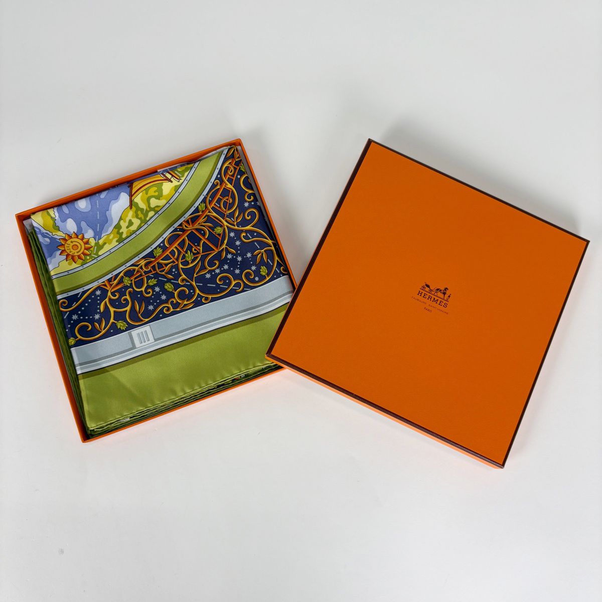 Hermes Carre 90 Scarf World Map Silk Green Multicolor — view 4