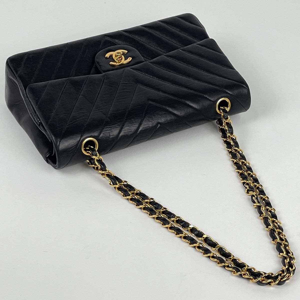 Chanel Shoulder Bag CC Logo Stitch Double Flap Leather Black — view 7