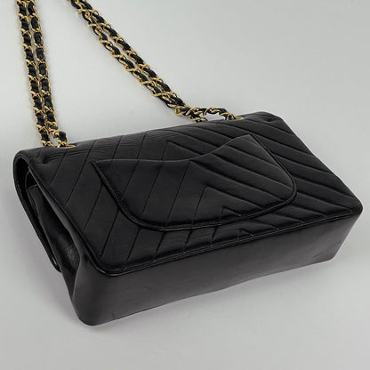 Chanel Shoulder Bag CC Logo Stitch Double Flap Leather Black — view 2