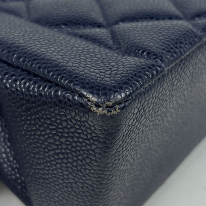 Chanel Diana Quilted Shoulder Bag CC Logo Single Flap Caviar Leather Navy — view 3